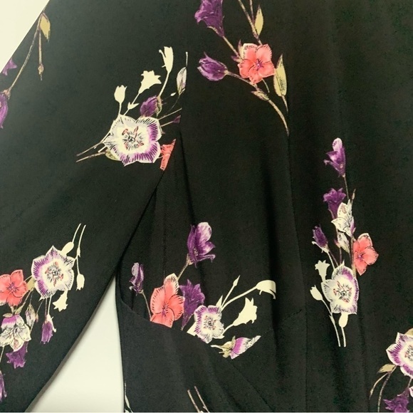 NWOT Chaps Floral Black/Red/Pink Women's 3/4 Sleeves Midi Dress Size L - Picture 7 of 10